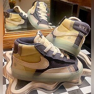 Nike Blazer Mid ’77 Toddler 7C Navy Cream Volt Grind Sole Velcro